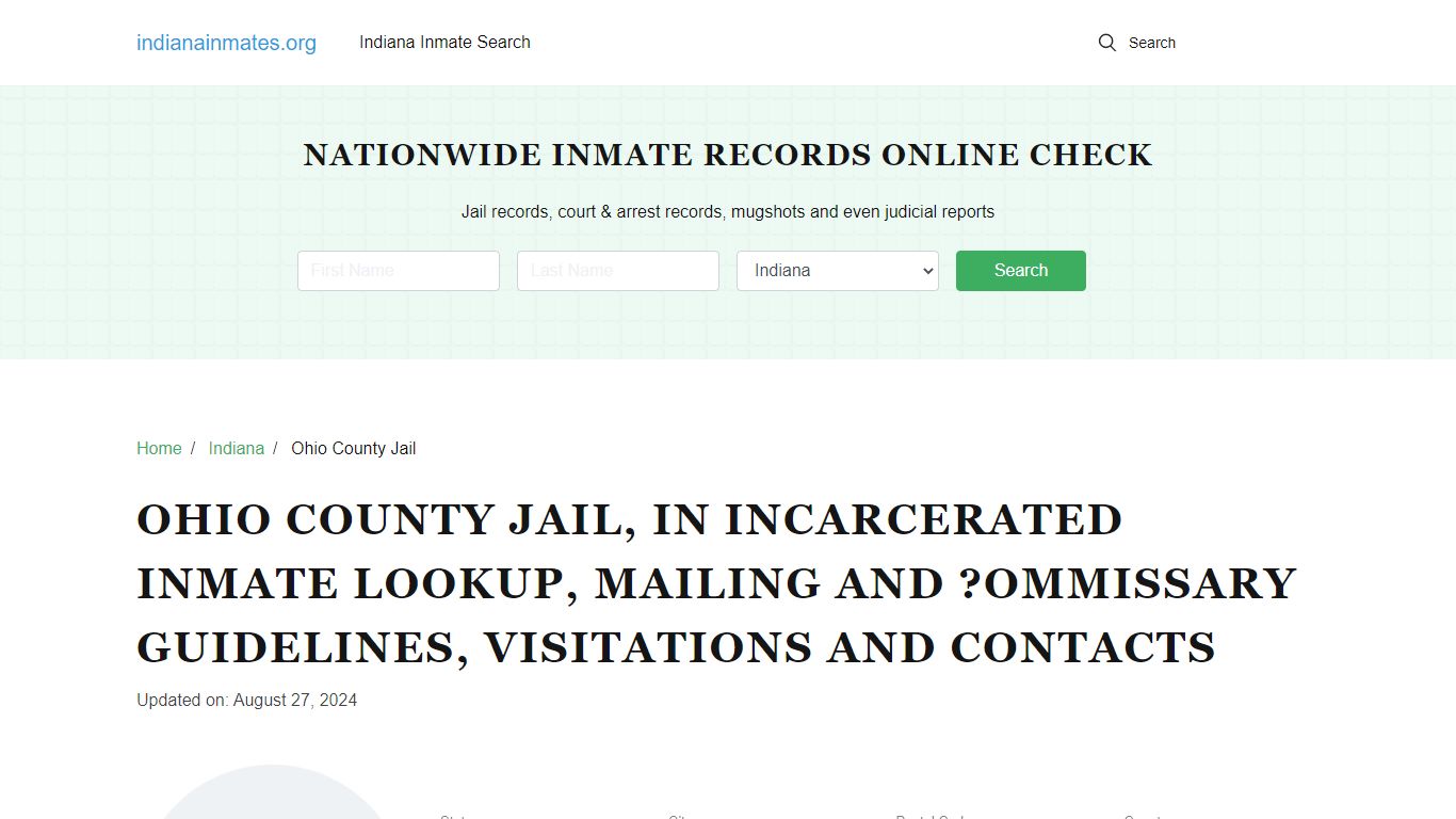 Ohio County Jail, IN: Offender Locator, Visitation & Contact Info